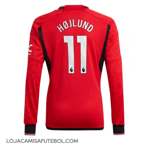 Camisa de Futebol Manchester United Rasmus Hojlund #11 Equipamento Principal 2023-24 Manga Comprida